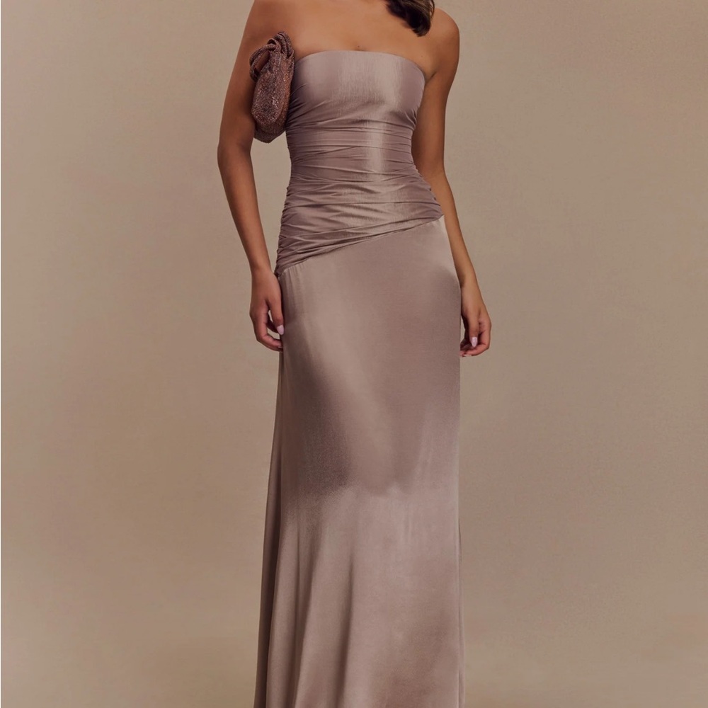 Meshki Strapless Taupe Maxi Dress